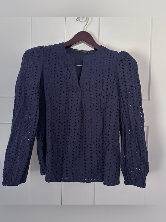 Merokeety Tops - Merokeety Women's Navy Eyelet Split-Neck Blouse NWT M